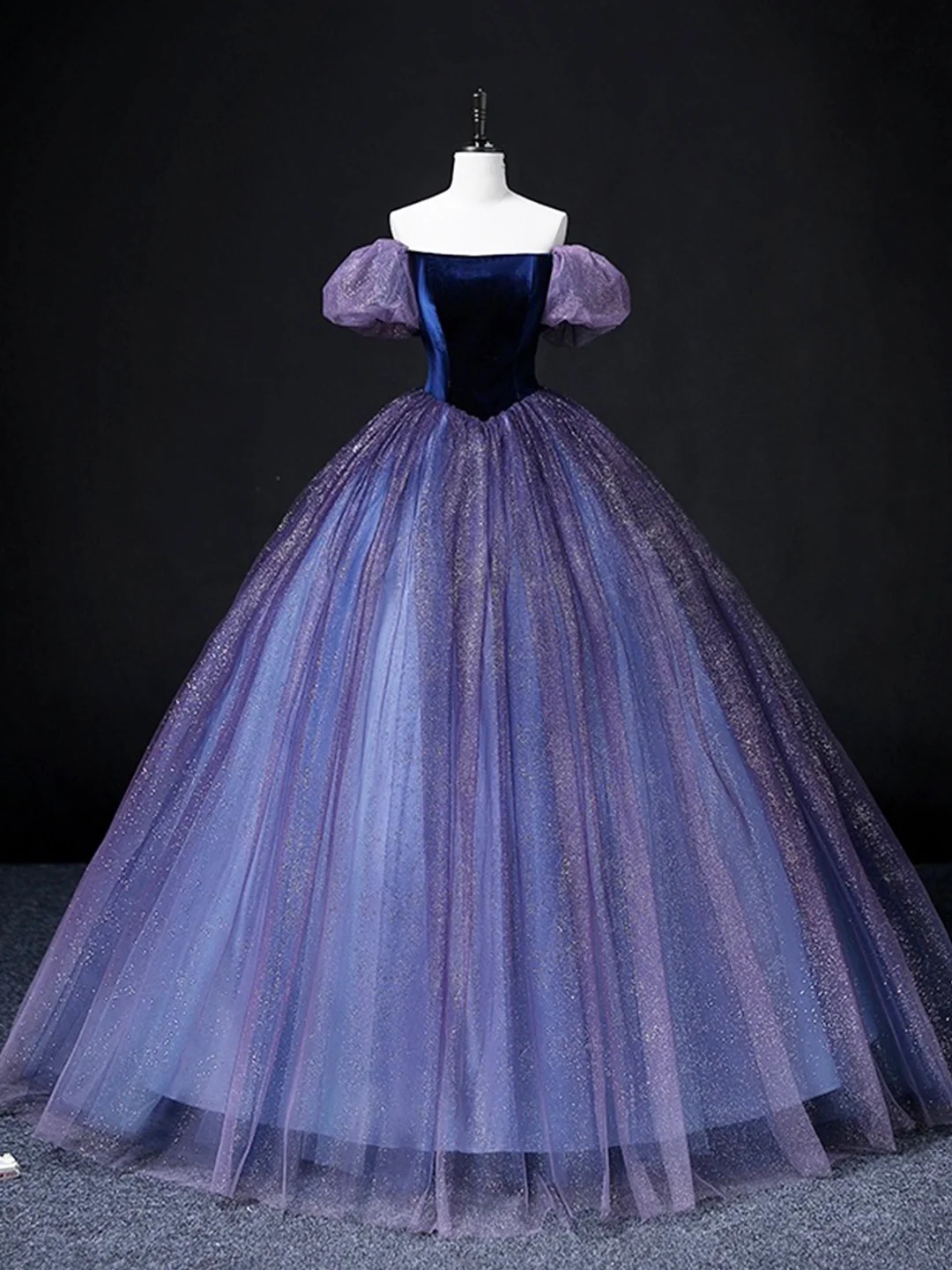 Beautiful Velvet Tulle Long Purple Prom Dress,sweet 16 Dress