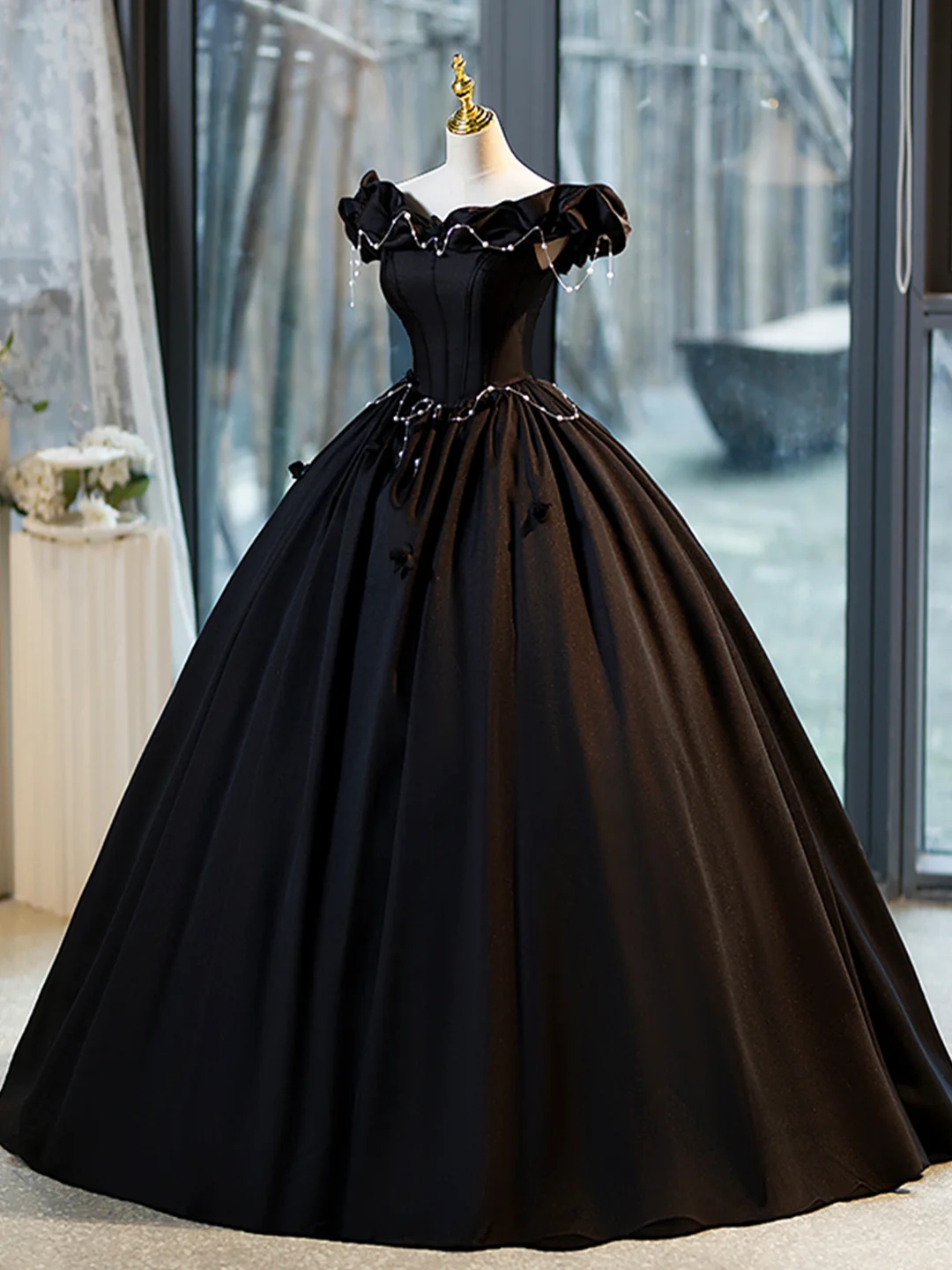 black pearl prom dress Sherri Hill Pearl Accent Open Back Prom Dress 57713 Black / 4