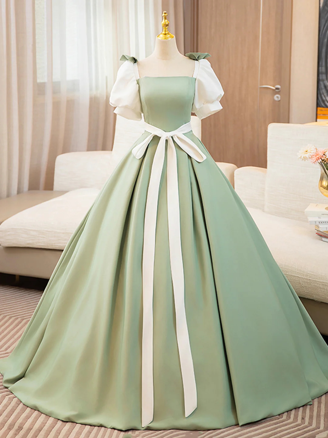 Aline White And Green Vintage Sage Green Ball Gown on Luulla