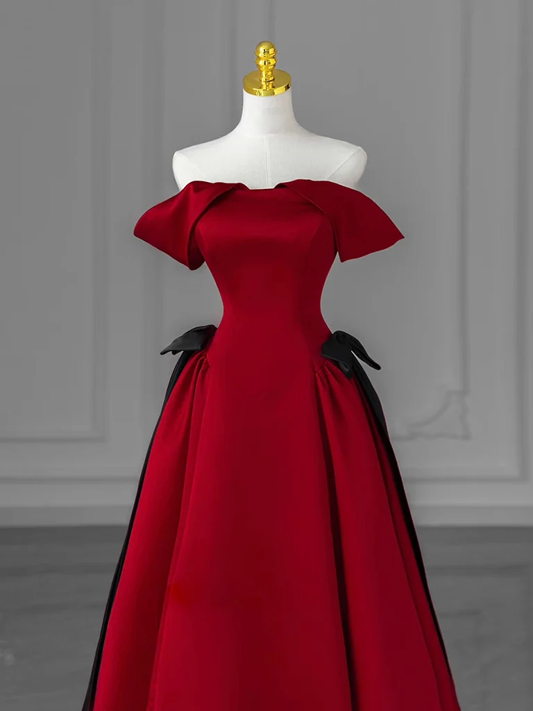 Elegant A-Line Off-Shoulder Burgundy Prom Dress, Long Formal Evening Gown main image 1