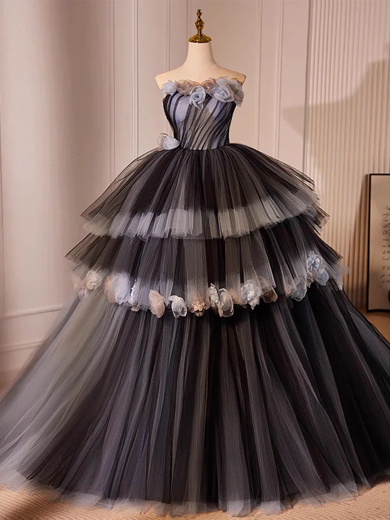 Black Tulle Floral Gown