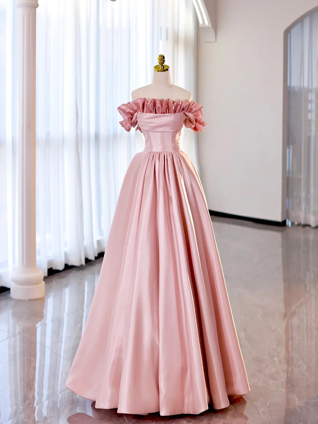Princess Blush Pink Ball Gown Off the Shoulder Beaded Butterfly Tulle Quinceanera Dress with Bow main image 1