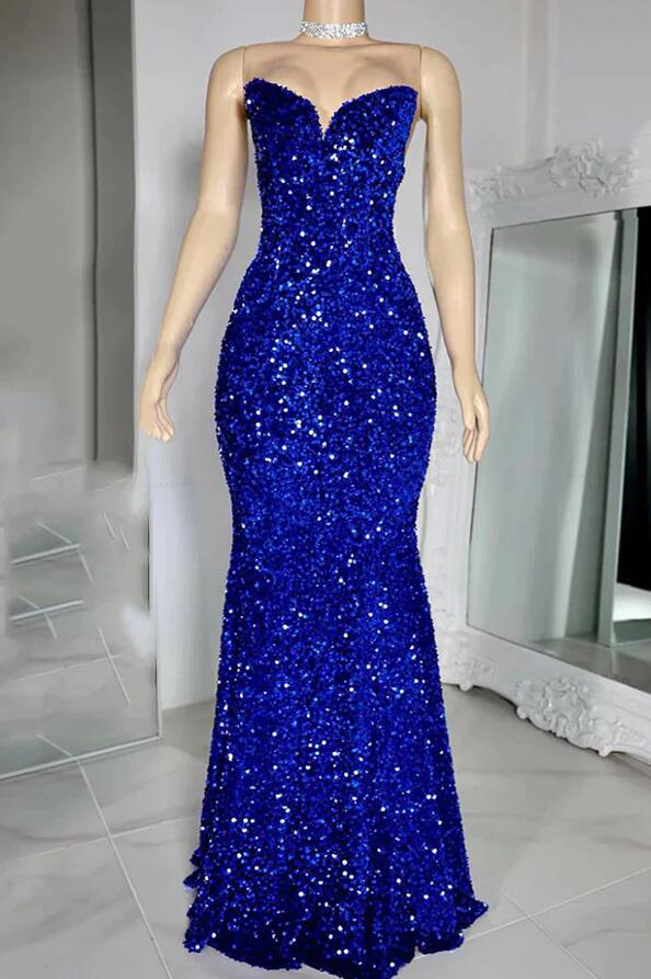 A Line Royal Blue Sequined Graduation Dress Prom Dress
