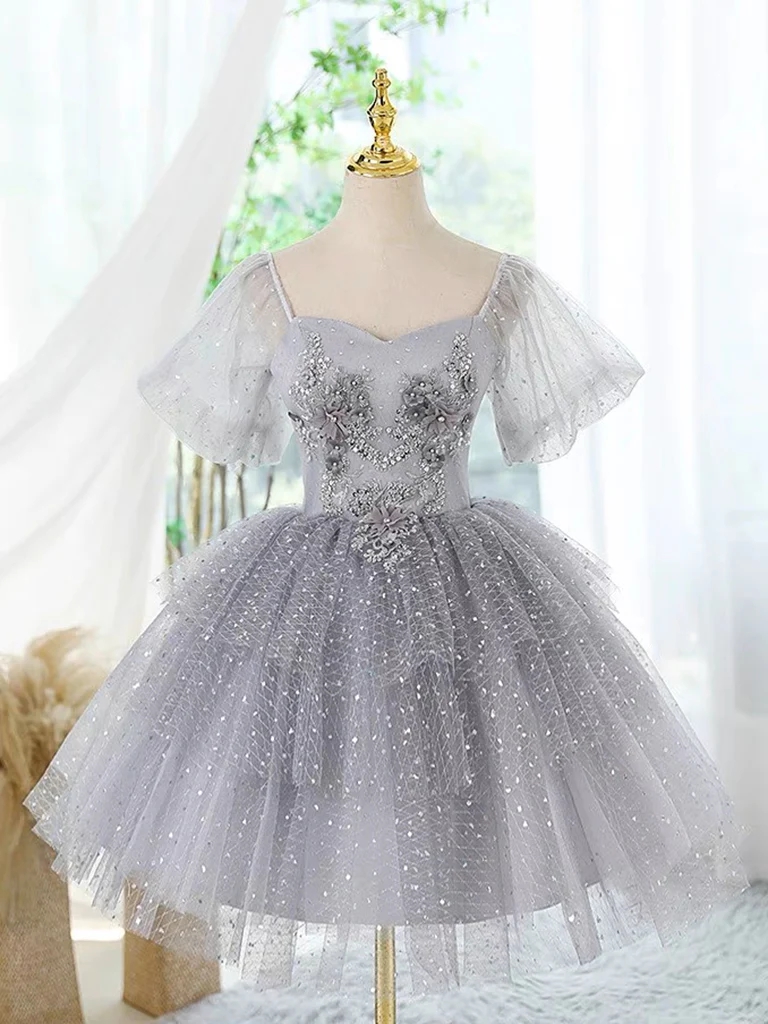 white christmas dresses Cute Tulle Lace Short Prom Dress, Cute Homecoming Dress US 4 / Light Pink