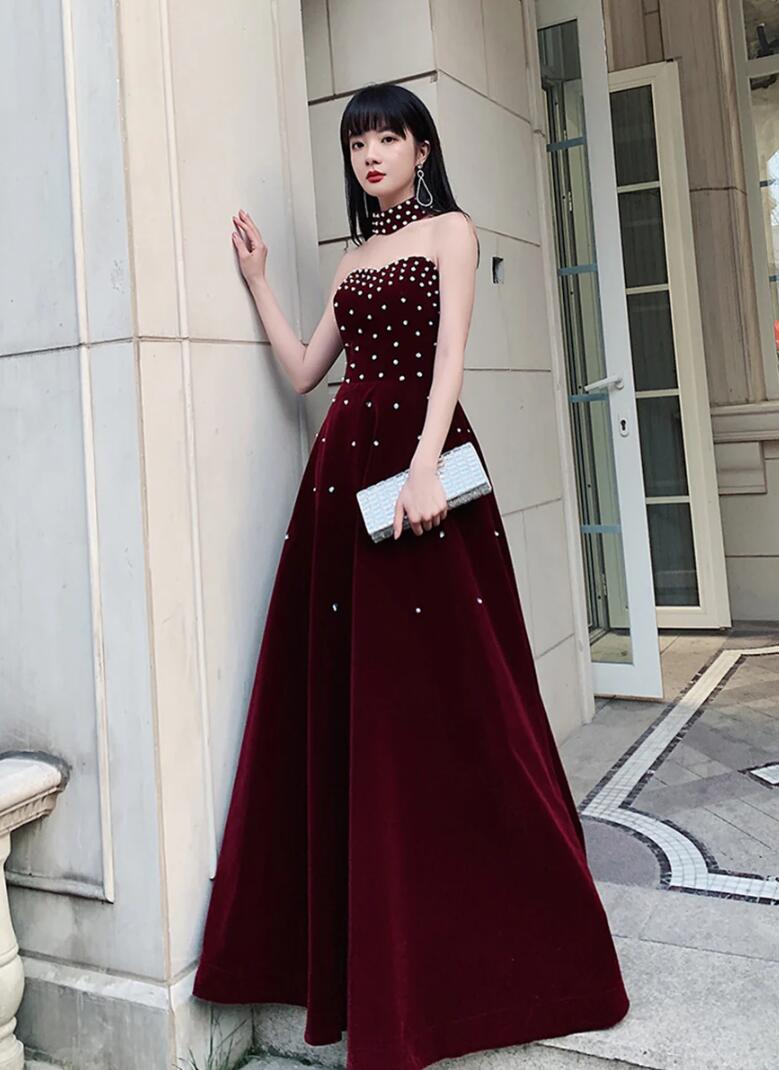 burgundy choker dress Gold Lace Burgundy Satin Choker Mermaid Dress