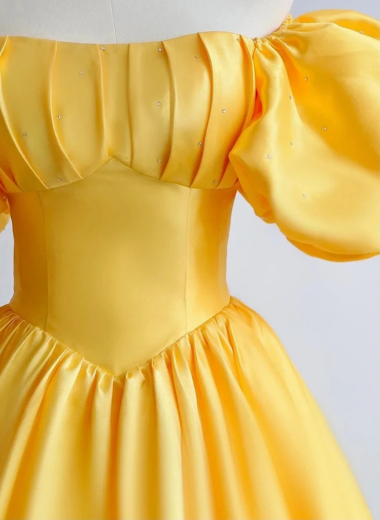 Radiant Yellow Off-shoulder Gown With Puff Sleeves on Luulla