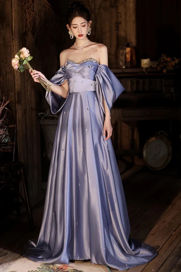 off the shoulder beaded prom dress Tulle A-Line Off-the-Shoulder Beaded Prom Dresses, Long Formal Dress, MP679