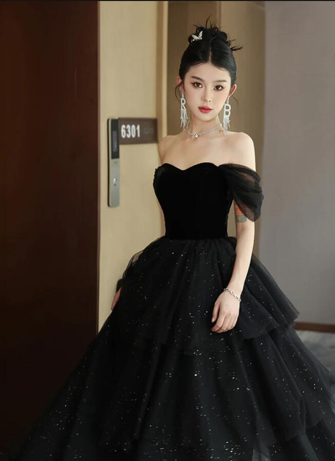black off the shoulder sweetheart dress Black, Emerald, Wine Red | Off-Shoulder Gown with Crystal Fringe, Sweetheart  Neckline & High Slit CDCD867