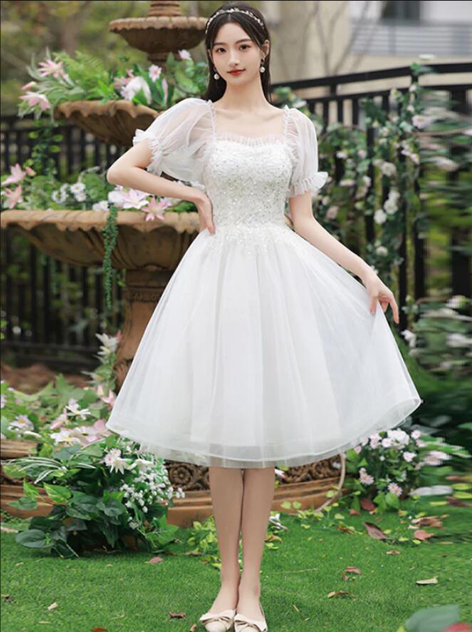 Cute Short Detachable White Tulle Party Dresses