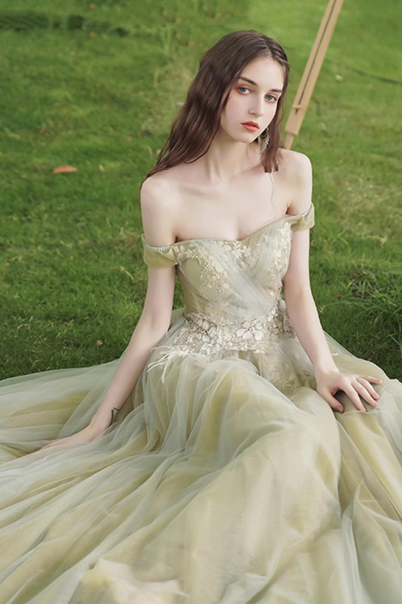 fairy wedding dress green Retro Princess Puff Sleeves Starry Blue Prom Evening Dress XL I Retro Fairy