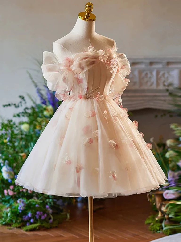 Off-shoulder Floral Appliqué Corset Tulle Cocktail Dress on Luulla
