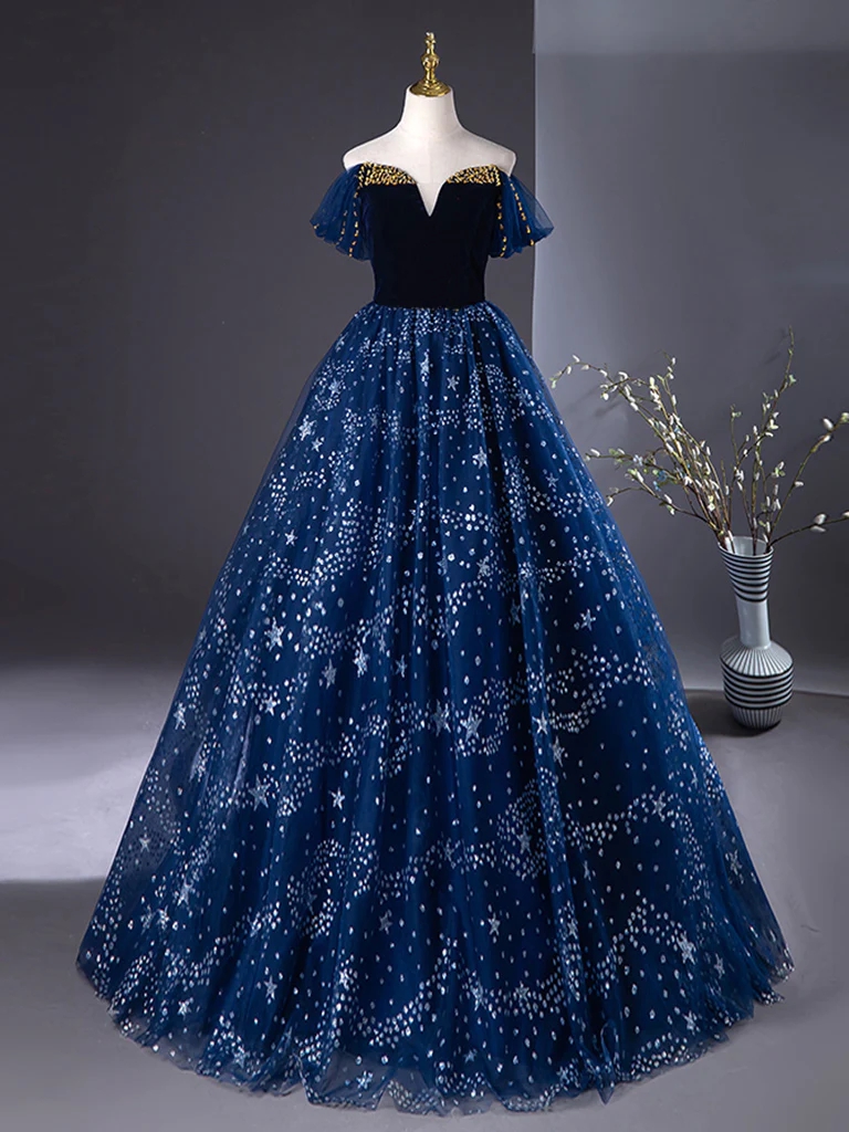 blue dress with beads Blue sweetheart neck tulle beads long prom dress – dresstby