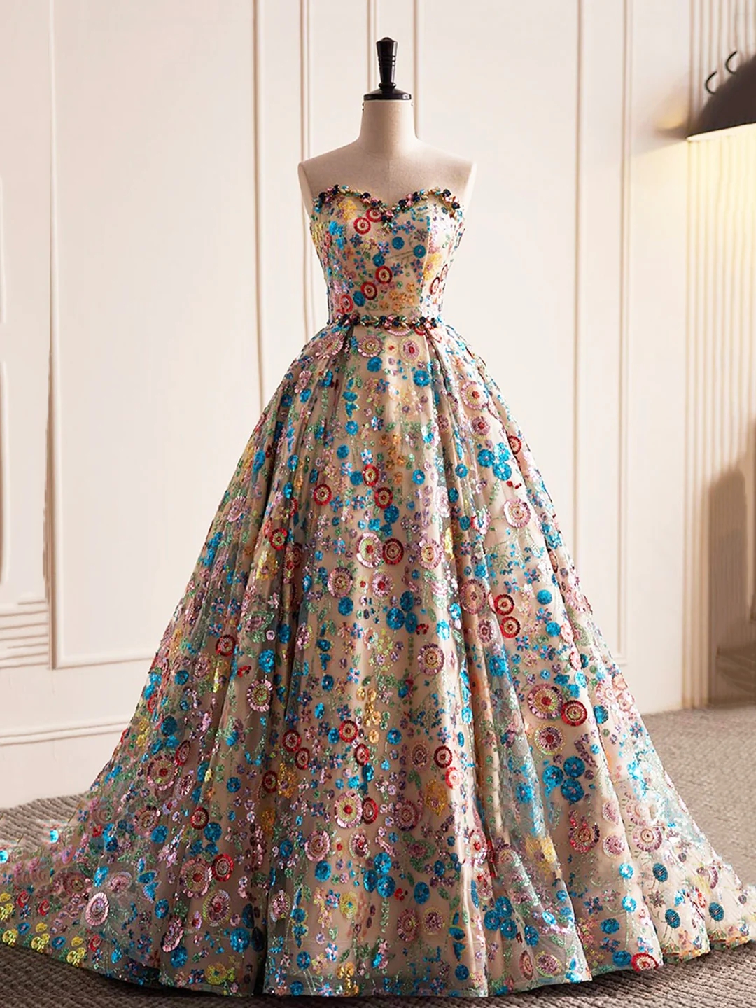 green emerald velvet dress Jovani 06426 Formal Long 3D Floral Prom Sequin Dress main image 1