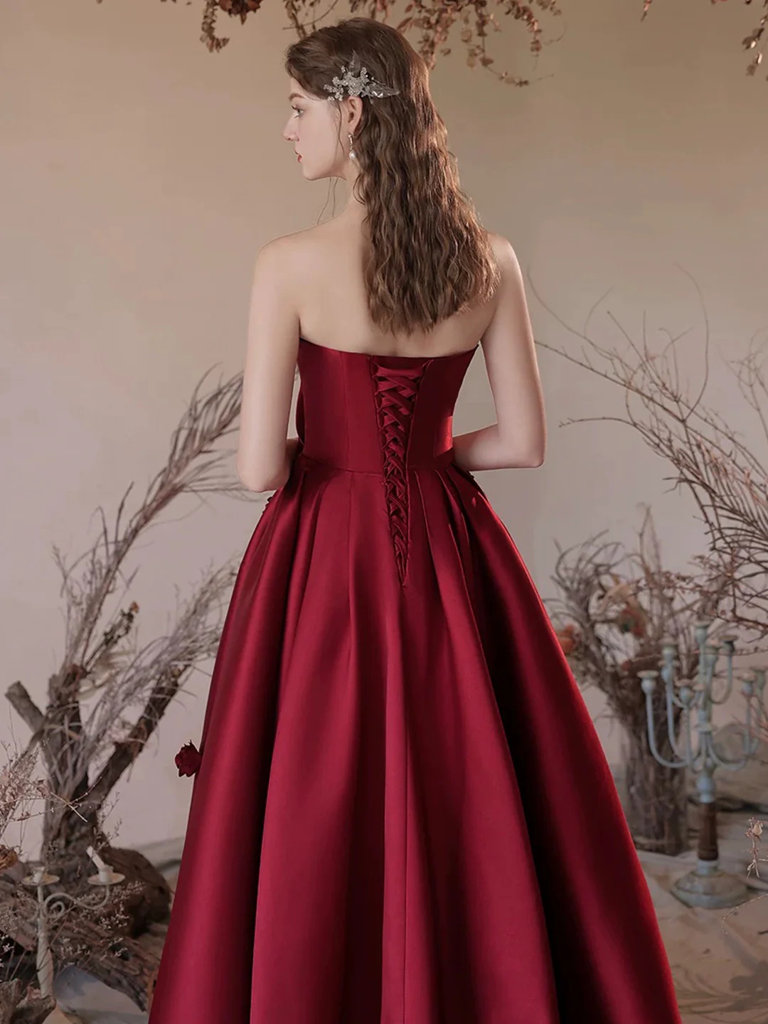 Scarlet Rose Burgundy Strapless Satin Ball Gown on Luulla