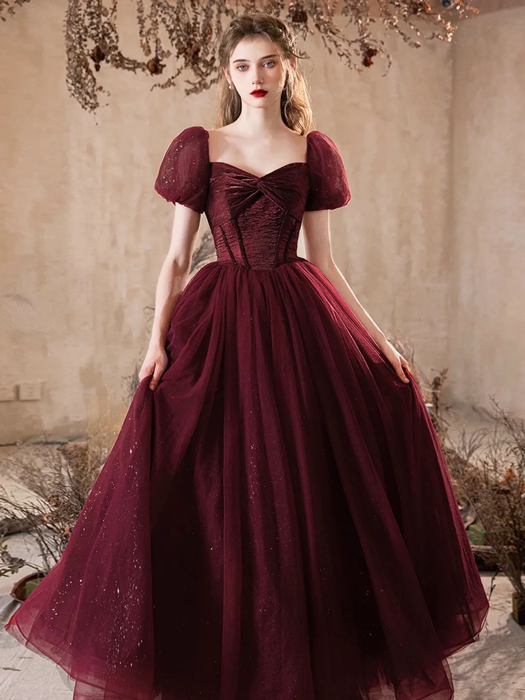 Ball Gown Burgundy Cocktail Dress With Sleeves Burgundy Sweetheart Long  Sleeve Sequin Wedding Ball Gown Prom