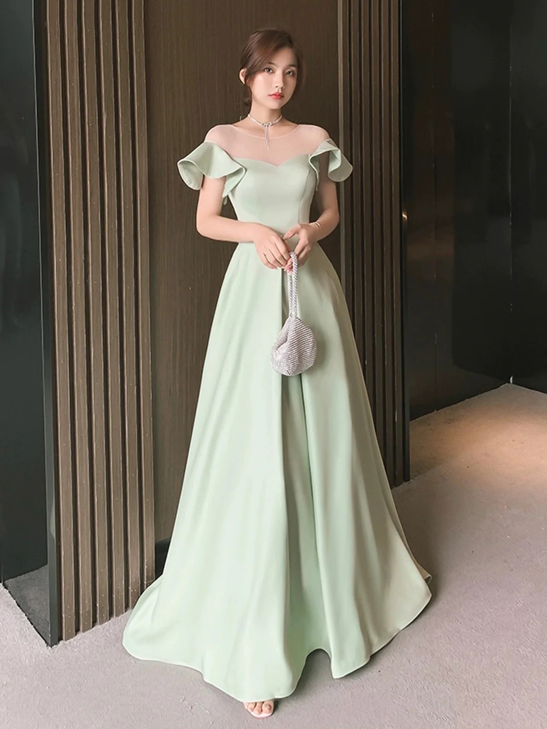 light green ruffle dress Mint Green Strapless Tulle Tiered Ruffles High-low Prom Dress, Mint Green / 18