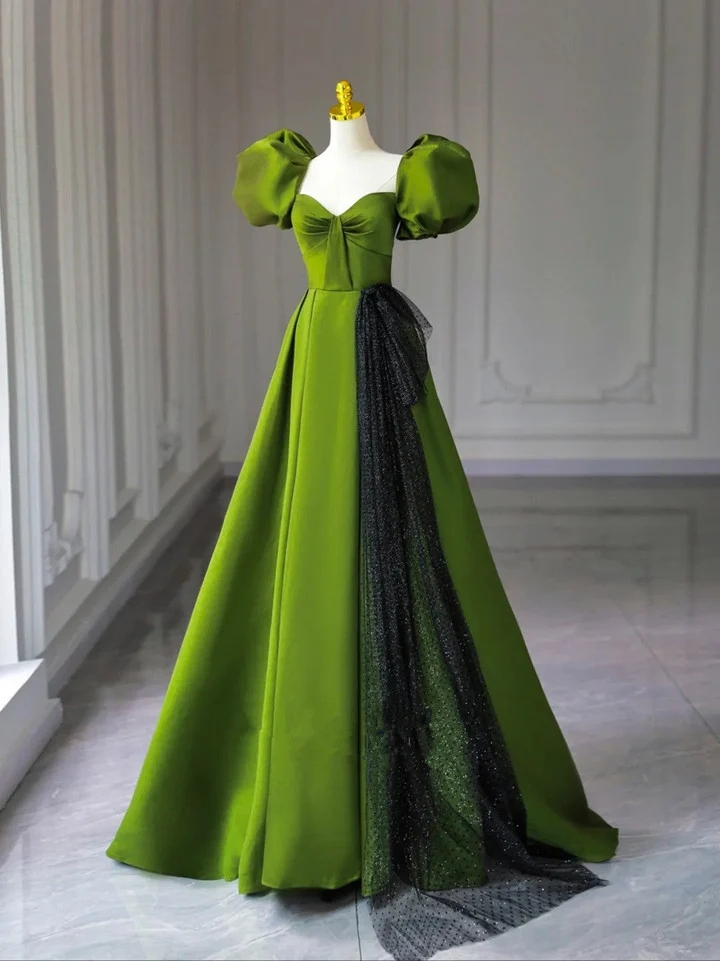 green and black dress combination Vibrant Prom With Puffed Sleeves Glitter Accent, Prom Dress 2025 on Luulla Filtercategory_Women
