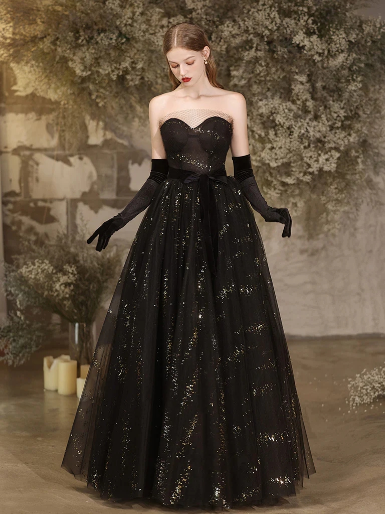 green emerald velvet dress Black Gold Star Tulle V Back Long Sleeves Wedding Flower Girl Dress 7T main image 0