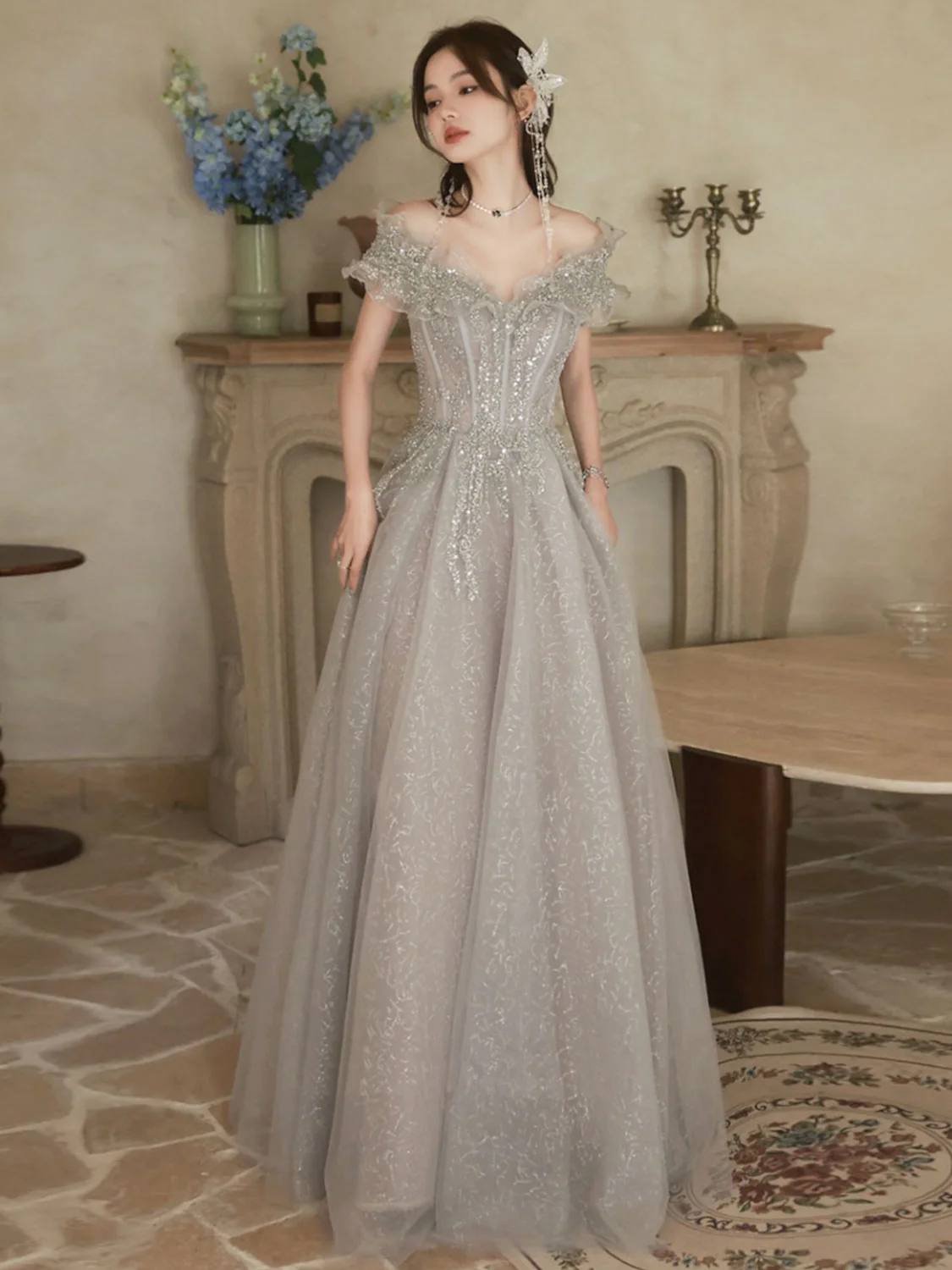 grey sequin prom dress Sparkly Stars Sequins Prom Dresses – Lisposa