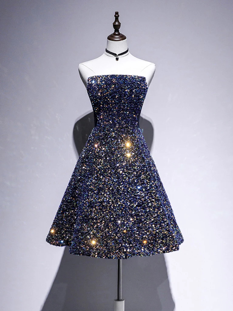 blue strapless sequin prom dress Glitter Royal Blue Sequins Prom Dress with Slit – FancyVestido main image 0