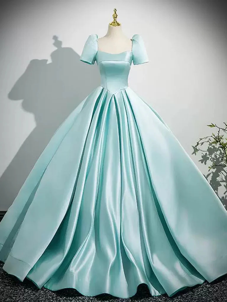 aqua blue satin dress Sweetheart Aqua Blue Sheath Long Prom Dresses, Aqua / 2