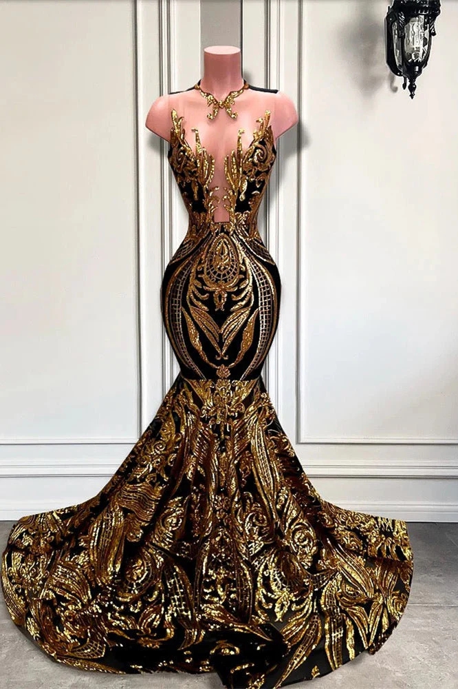 black and gold sheer dress Elegant Black Crystal Gold Stars Detailed Dress with Sheer Sleeves