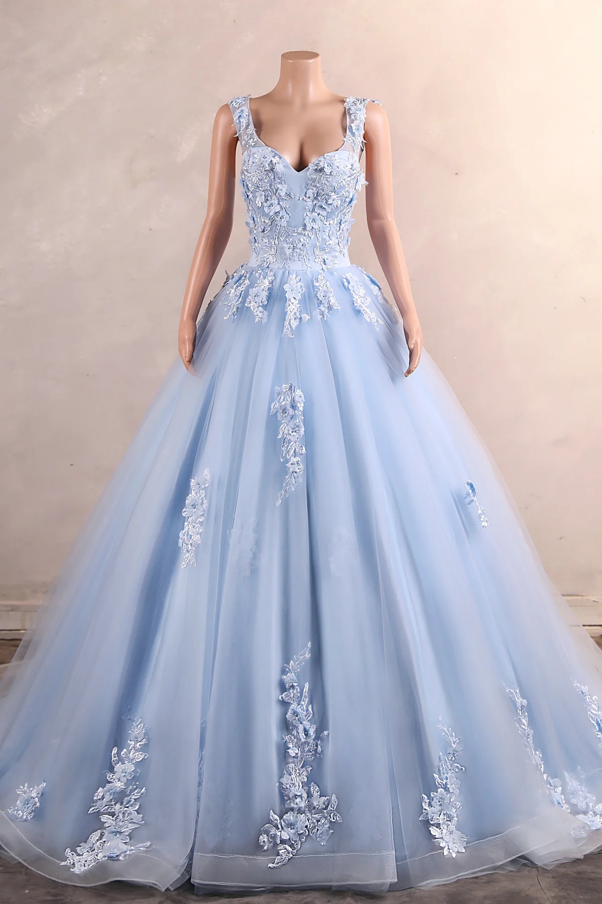 Light Blue A Line Prom Dress With Lace on Luulla