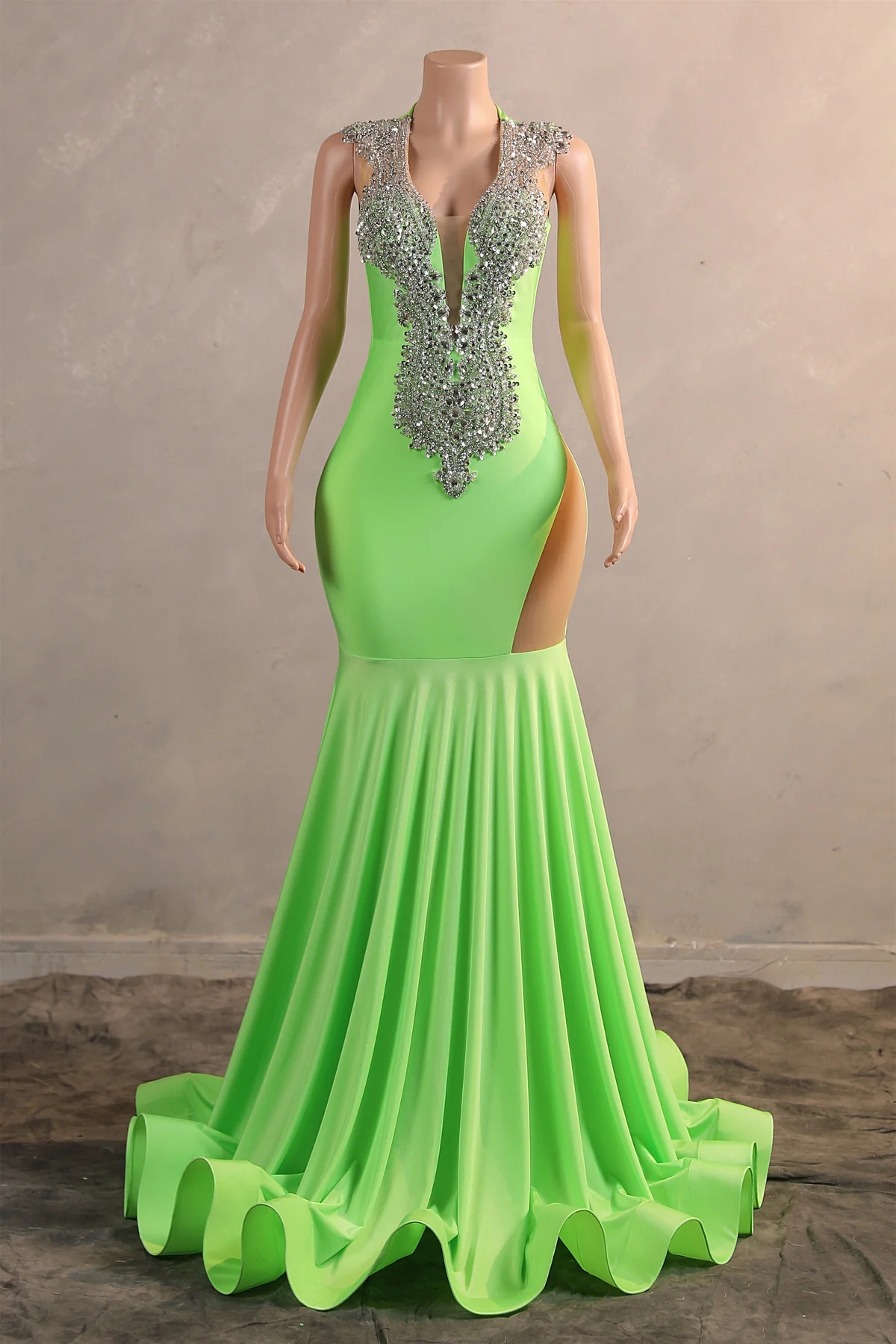 Mermaid Sage Green Stain Beading Prom Dresses