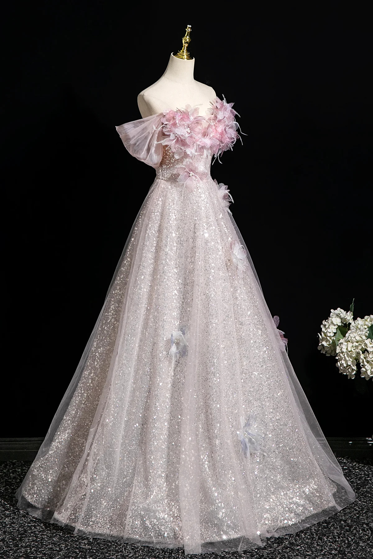glitter floral and tulle layered wedding dress Rachel Allan RB6166 Long Bridal Glitter Ball Gown Wedding Dress – The Dress  Outlet main image 0