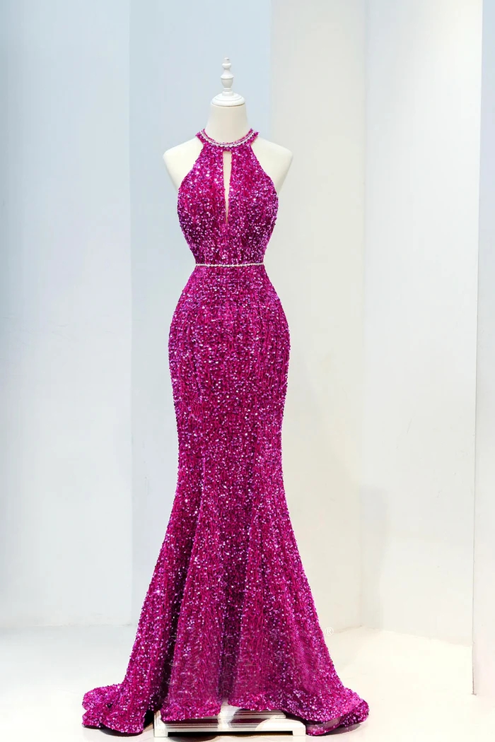 Pink Sequins Long Backless Evening Dresses Pink Sequins Long Backless Evening Dresses