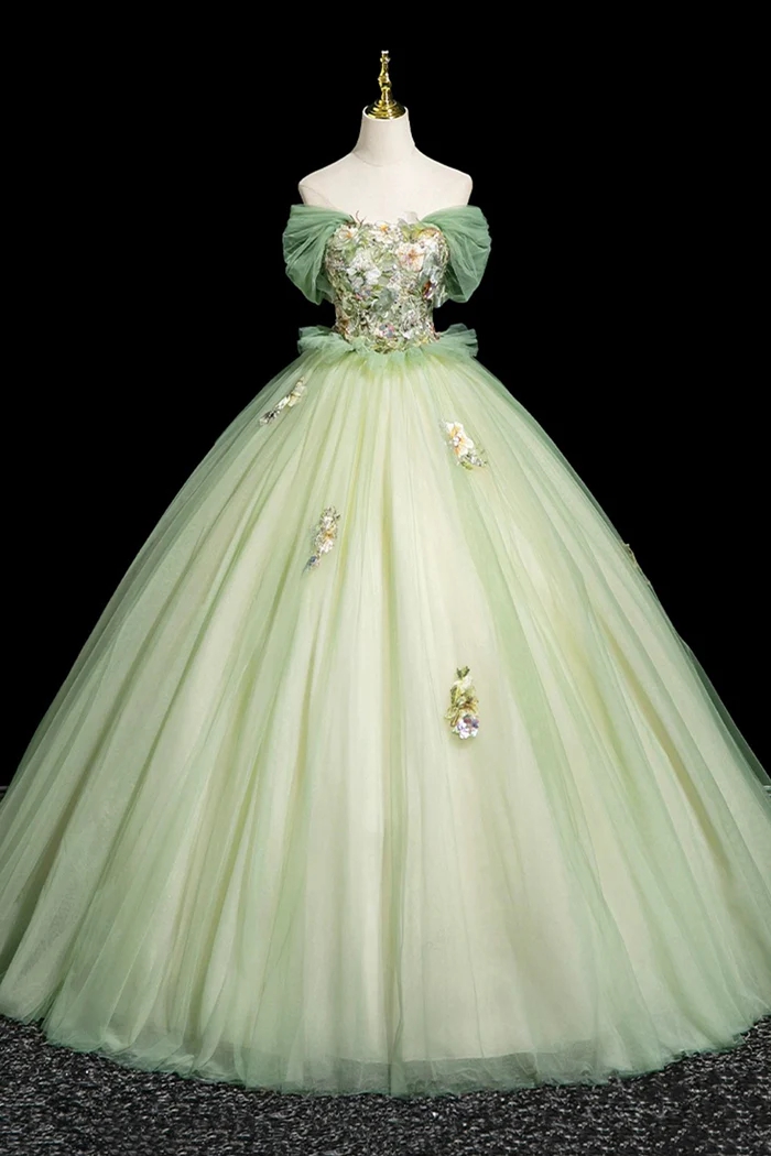 sage green prom dress with flowers ZAPAKA Women Green Mermaid Prom Dress Halter Corset Appliqued Flower Embroidery Long Party Dress With Slit And Tulle, Sage Green / US8 main image 1