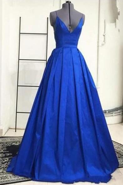 Simple Blue Prom Dress,beauty Prom Dress, Deep V Neckline Evening Party Dress , Prom Dress