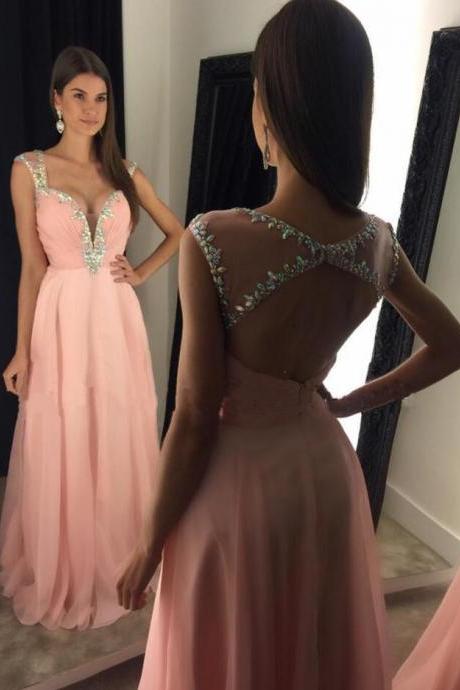 Pink Beaded Prom Dresses,chiffon Prom Dress Long,sexy Prom Dress,long Evening Dresses,prom Dresses Long,charming Prom Dress,evening Dress
