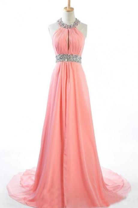Sexy Prom Dress, Long Prom Dress, Backless Prom Dress, Formal Prom Dress ,Chiffon Prom Dress, blush pink Cheap Prom Dress