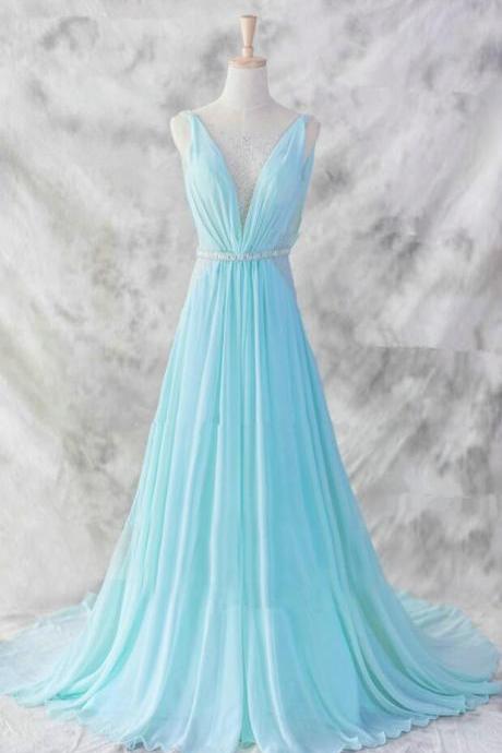 Beauty Blue Sexy Prom Dress,Mermaid Long Prom Dress,Cheap Beading prom Dress, Formal Prom Dress ,Chiffon Prom Dress, Cheap Prom Dress