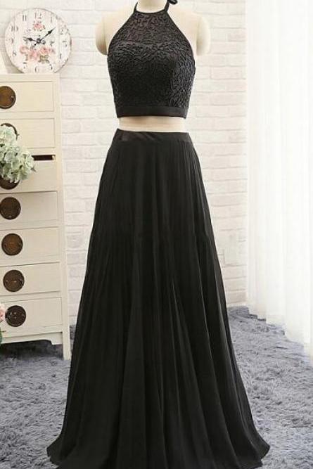 Two Piece Prom Dresses,pretty Halter Slit Prom Dress,beading Prom Dress,satin Prom Gowns,top Sheer Party Dress,senior Evening Dress