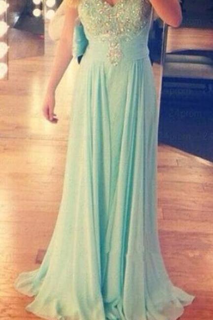 Long Prom Dress, Prom Dress,evening Dress,chiffon Prom Dresses, Party Dresses With Crystals