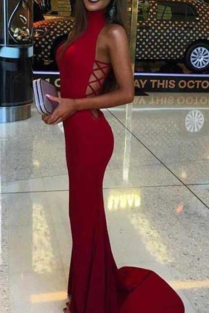 Sexy prom Dress,Backless Cheap Prom Dress,Sexy Red Formal Prom Dress, 2018 Prom Dress,Mermaid Long Evening Dress,Red Party Dress,Simple Prom Dress, Prom Dress