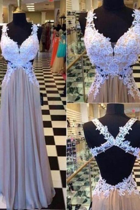Beauty Applique Prom Dresses, Cheap Prom Dress, Chiffon Prom Dress, A Line Prom Gown, Backless Evening Dresses, Lace Prom Dress, Long Formal Dress, Prom Dress