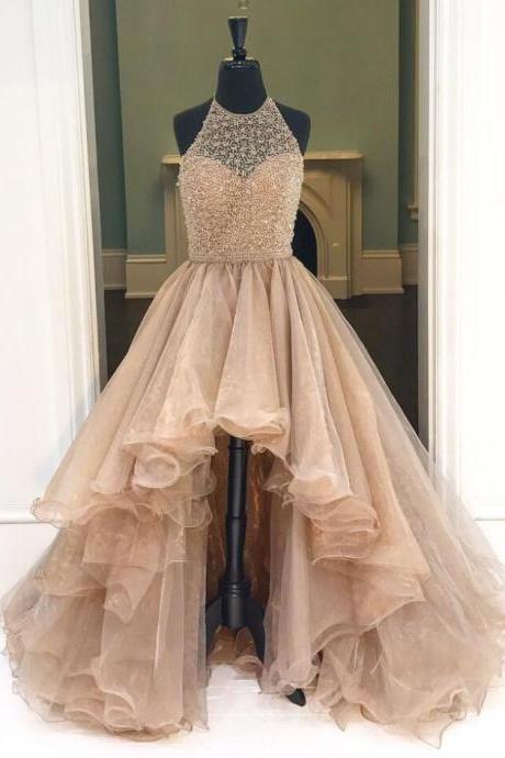 Beading High-low Prom Dresses,ball Gown Prom Dresses,princess Prom Dresses,long Evening Dress, Formal Women Dress,prom Dress
