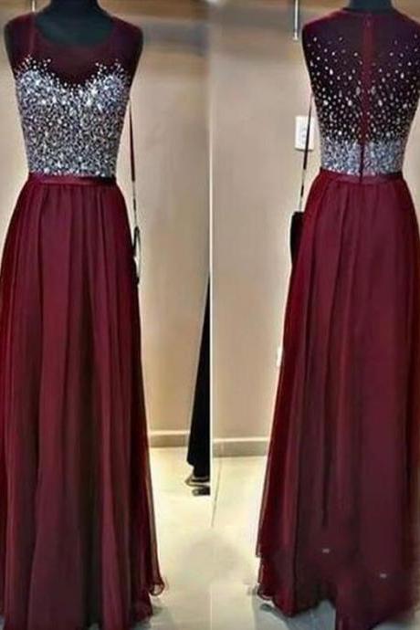 Beading prom dress,Burgundy Prom Dresses, Long prom dress, Red Evening dress, Floor-Length prom dress, 2018 prom dress,prom dress