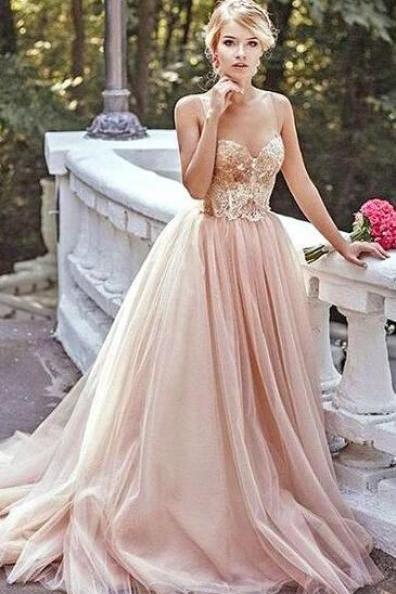 Prom Dress,princess Prom Dress,beading Prom Dress,blush Pink Prom Dresses,ball Gown Prom Dresses,spaghetti Straps Prom Dress, Tulle Evening