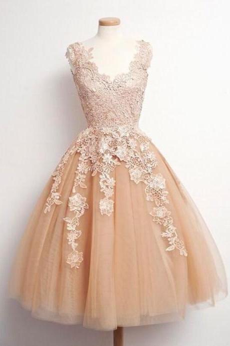 Champagne Lace Prom Dress,Ball Gown Homecoming Dresses,Short Lace Homecoming Dress, Off the Shoulder V Neck Knee Length Prom Gowns,Sweet 16 Dress,Short Prom Party Dresses,Homecoming Dress 2017,Short Wedding Dress