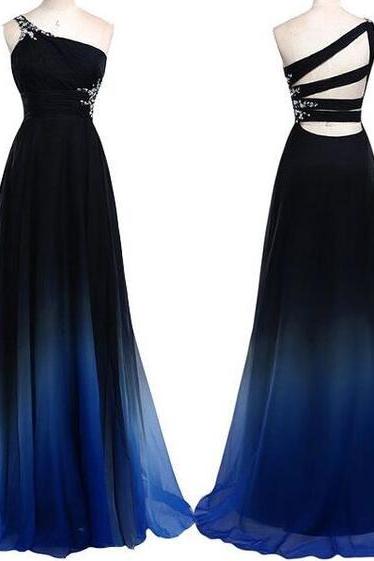 Royal Blue Prom Dresses,one Shoulder Prom Dress, Prom Dress, Gradient Color Chiffon Long Prom Dress,ombre Evening Dress,wedding Party Gown For