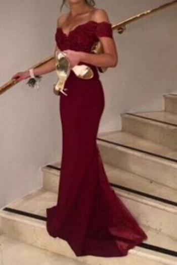 Burgundy Prom Dress, Drop Sleeves Mermaid Prom Dresses , Cheap Prom Dress, V Back Open Back Lace Prom Dress,Wine Red Sexy Evening Dress Party Gowns