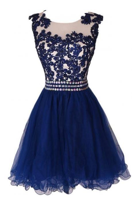 Navy Blue Homecoming Dress,Lace homecoming Dress, Short Prom Dress Homecoming Dresses With Waist Beadings,Royal Blue Custom Made Mini Length Wedding Party Dress Gown Women Skirt