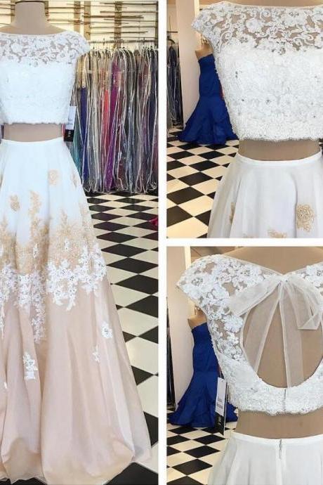 Two Piece Prom Dresses, A-line Prom Dress,lace Long Prom Dress With Open Back,lace Prom Dresses,elegant Prom Gown,prom Dress