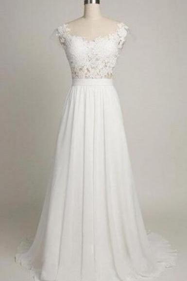 White Lace Wedding Dress,Long Prom Dresses,Simple Wedding Dresses,Elegant Prom Gowns,Beach Wedding Dresses