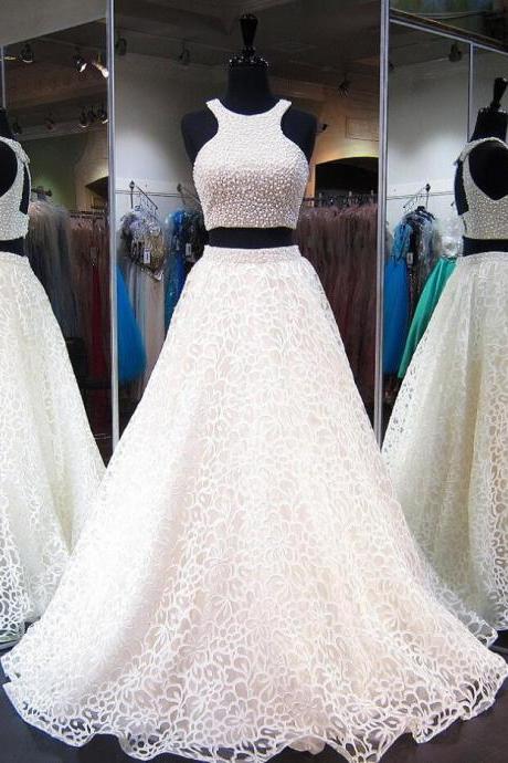 Sexy Lace Prom Dress, Ball Gown Prom Dresses,lace Prom Dresses,tulle With Pearl Prom Dress,beading Prom Dresses,two Pieces Prom Dresses