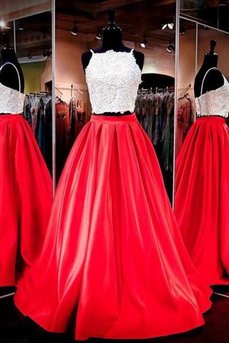 Two-piece Prom Dresses, Prom Dress,sexy Evening Dress, Red Prom Dresses, Long Evening Dresses, A Line Prom Dress, Sexy Prom Dress For Teens, 2